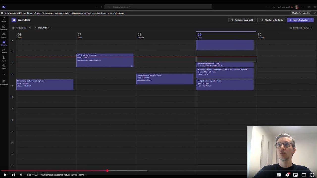Vue du calendrier dans Teams