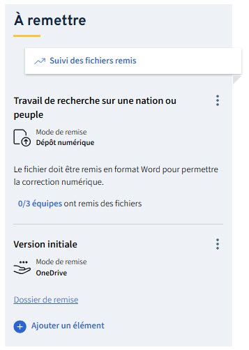 Vue de l'interface de remise des travaux